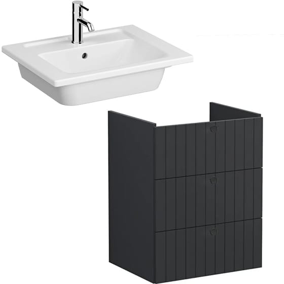 Image of VitrA: Root Groove Wall-hung Vanity Unit With Three Drawers and Basin (600mm)