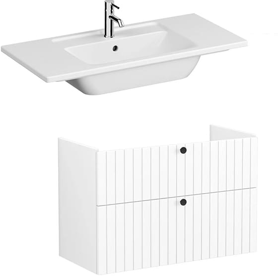 Image of VitrA: Root Groove Wall-hung Vanity Unit With Two Drawers and Basin (1000mm)