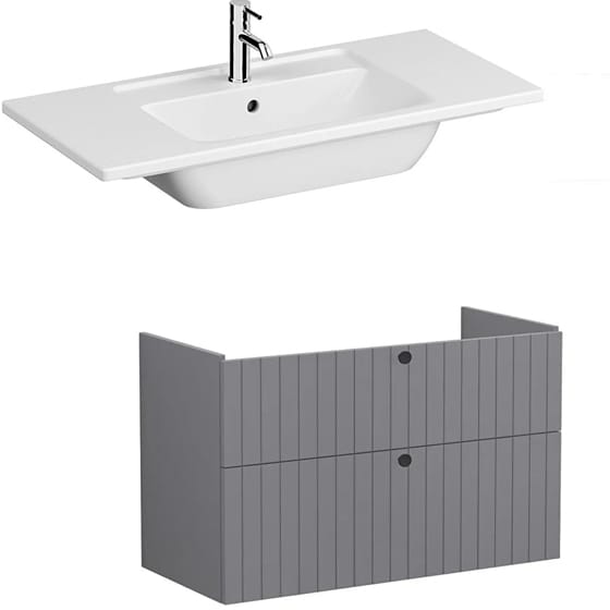 Image of VitrA: Root Groove Wall-hung Vanity Unit With Two Drawers and Basin (1000mm)