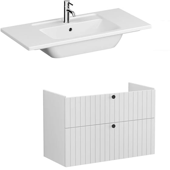 Image of VitrA: Root Groove Wall-hung Vanity Unit With Two Drawers and Basin (1000mm)