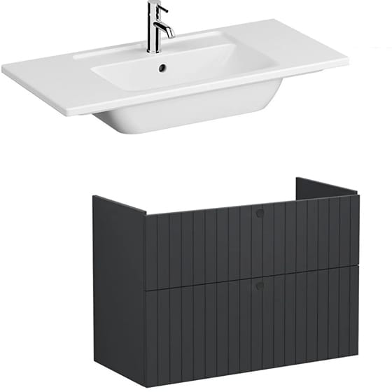 Image of VitrA: Root Groove Wall-hung Vanity Unit With Two Drawers and Basin (1000mm)