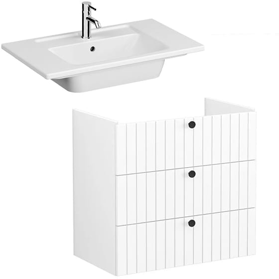 Image of VitrA: Root Groove Wall-hung Vanity Unit With Three Drawers and Basin (800mm)