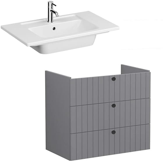 Image of VitrA: Root Groove Wall-hung Vanity Unit With Three Drawers and Basin (800mm)