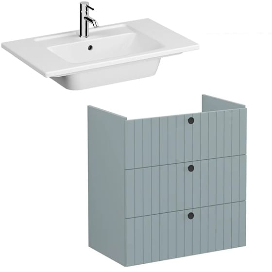 Image of VitrA: Root Groove Wall-hung Vanity Unit With Three Drawers and Basin (800mm)