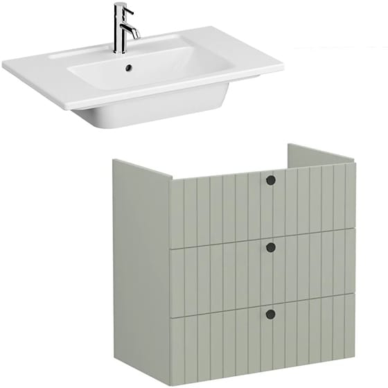 Image of VitrA: Root Groove Wall-hung Vanity Unit With Three Drawers and Basin (800mm)