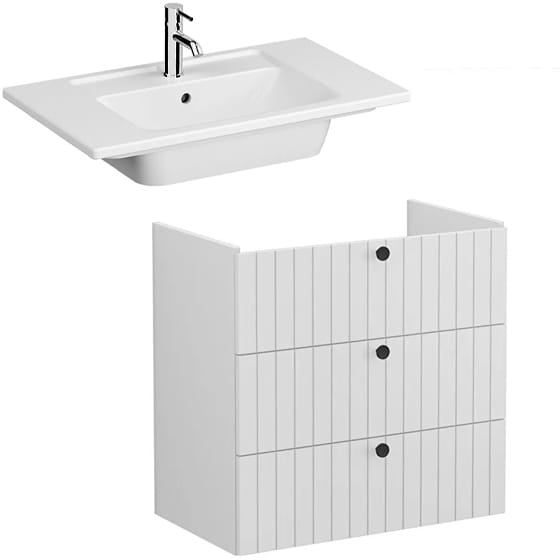 Image of VitrA: Root Groove Wall-hung Vanity Unit With Three Drawers and Basin (800mm)