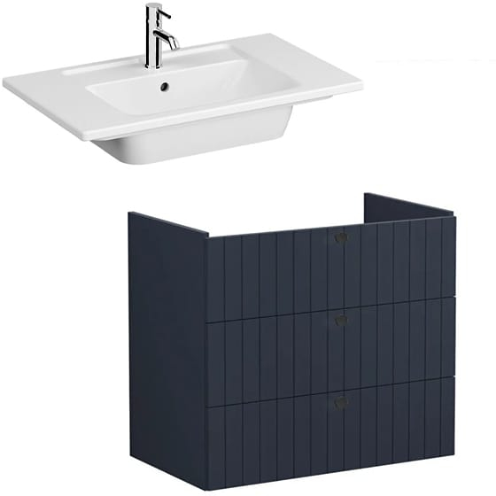 Image of VitrA: Root Groove Wall-hung Vanity Unit With Three Drawers and Basin (800mm)