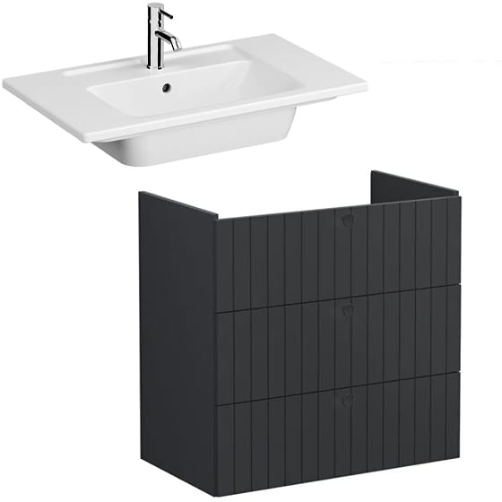 Image of VitrA: Root Groove Wall-hung Vanity Unit With Three Drawers and Basin (800mm)