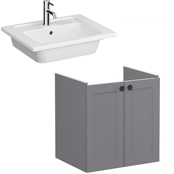 Image of VitrA: Root Classic Wall-hung Vanity Unit with Two Doors and Basin (600mm)