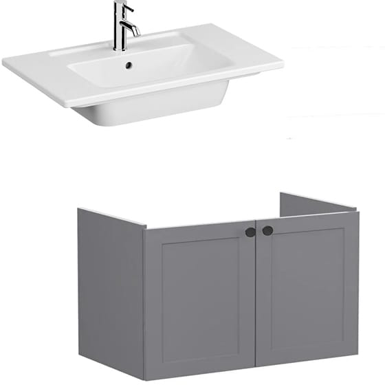 Image of VitrA: Root Classic Wall-hung Wide Vanity Unit with Two Doors and Basin (800mm)