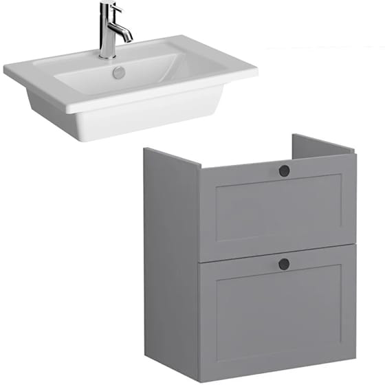 Image of VitrA: Root Classic Wall-hung Vanity Unit with Two Drawers and Basin (600mm)