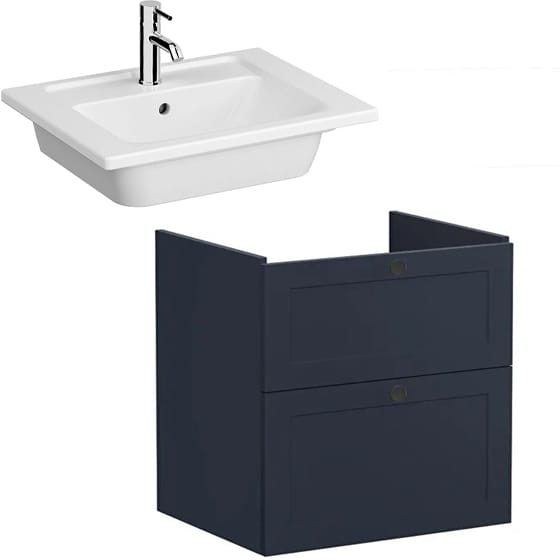 Image of VitrA: Root Classic Wall-hung Vanity Unit with Two Drawers and Basin (600mm)