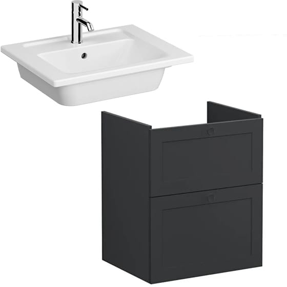 Image of VitrA: Root Classic Wall-hung Vanity Unit with Two Drawers and Basin (600mm)