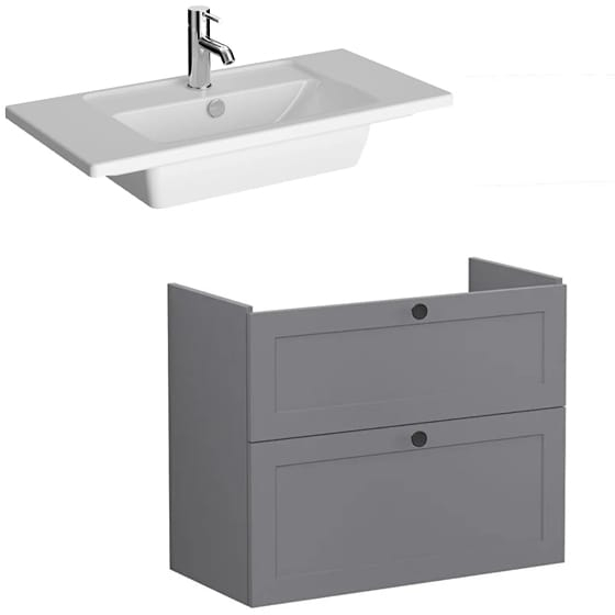 Image of VitrA: Root Classic Wall-hung Vanity Unit with Two Drawers and Basin (800mm)