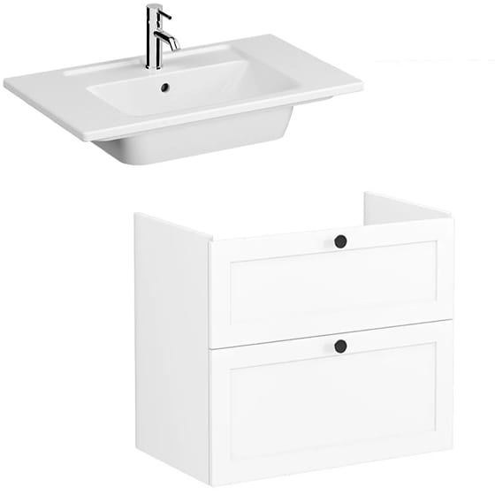 Image of VitrA: Root Classic Wall-hung Wide Vanity Unit with Two Drawers and Basin (800mm)
