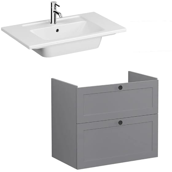 Image of VitrA: Root Classic Wall-hung Wide Vanity Unit with Two Drawers and Basin (800mm)