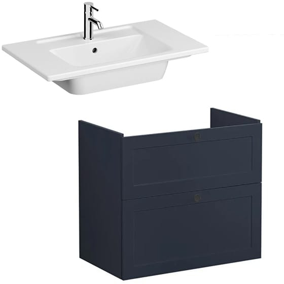 Image of VitrA: Root Classic Wall-hung Wide Vanity Unit with Two Drawers and Basin (800mm)