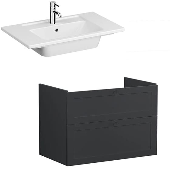 Image of VitrA: Root Classic Wall-hung Wide Vanity Unit with Two Drawers and Basin (800mm)