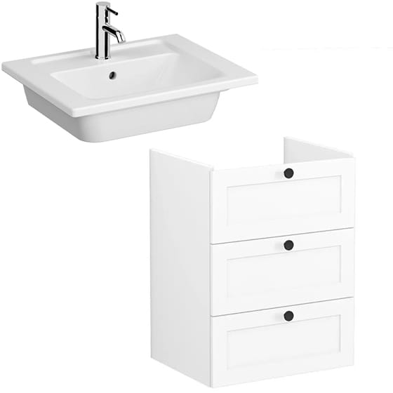 Image of VitrA: Root Classic Wall-hung Vanity Unit with Three Drawers and Basin (600mm)