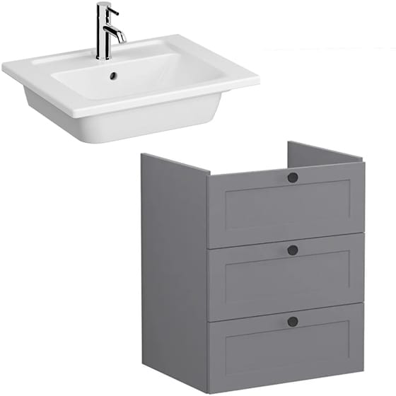 Image of VitrA: Root Classic Wall-hung Vanity Unit with Three Drawers and Basin (600mm)
