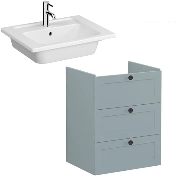 Image of VitrA: Root Classic Wall-hung Vanity Unit with Three Drawers and Basin (600mm)