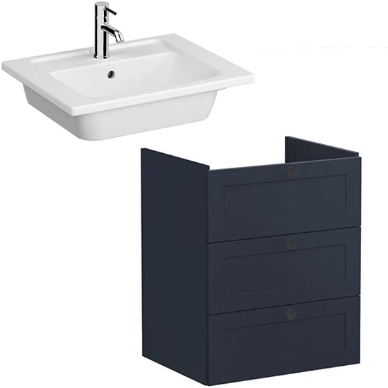 Image of VitrA: Root Classic Wall-hung Vanity Unit with Three Drawers and Basin (600mm)