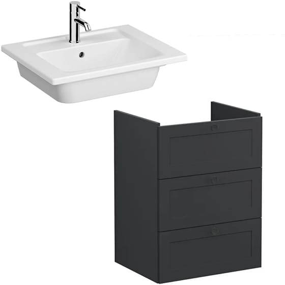Image of VitrA: Root Classic Wall-hung Vanity Unit with Three Drawers and Basin (600mm)