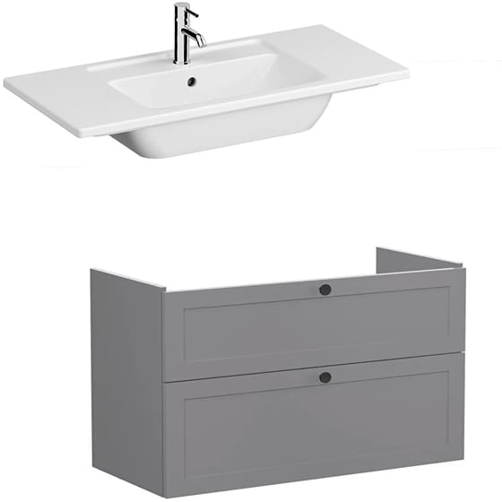 Image of VitrA: Root Classic Wall-hung Vanity Unit with Two Drawers and Basin (1000mm)