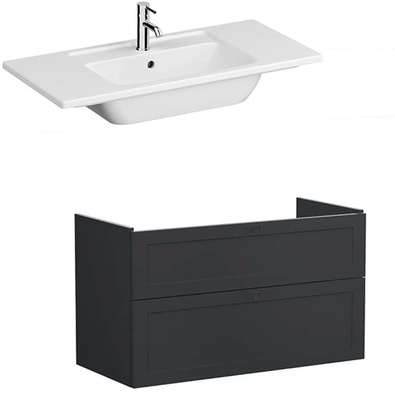 Image of VitrA: Root Classic Wall-hung Vanity Unit with Two Drawers and Basin (1000mm)