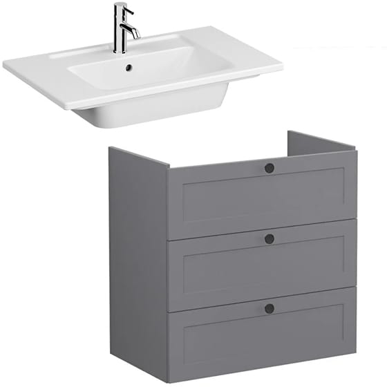 Image of VitrA: Root Classic Wall-hung Vanity Unit with Three Drawers and Basin (800mm)