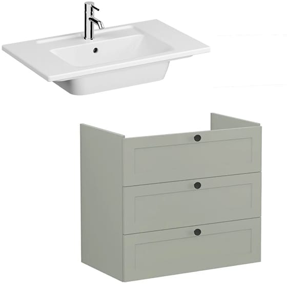 Image of VitrA: Root Classic Wall-hung Vanity Unit with Three Drawers and Basin (800mm)