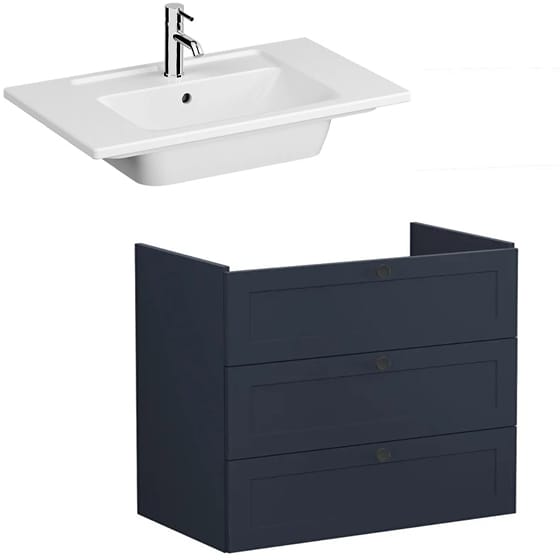 Image of VitrA: Root Classic Wall-hung Vanity Unit with Three Drawers and Basin (800mm)
