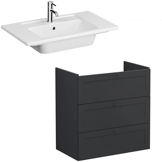 Image of VitrA: Root Classic Wall-hung Vanity Unit with Three Drawers and Basin (800mm)