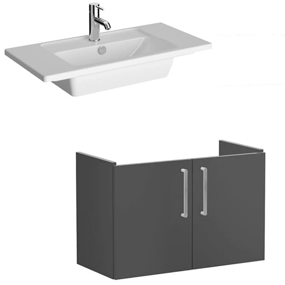 Image of VitrA: Root Flat Wall-hung Vanity Unit with Doors and Basin (80cm)