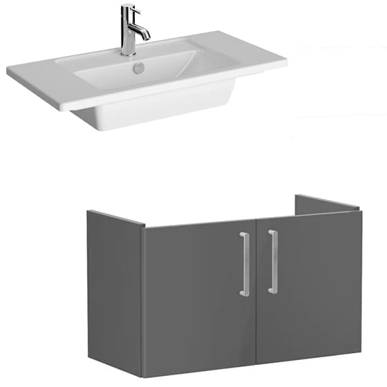 Image of VitrA: Root Flat Wall-hung Vanity Unit with Doors and Basin (80cm)