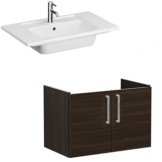 Image of VitrA: Root Flat Wall-hung Vanity Unit with Doors and Basin in Natural Finish (800mm)