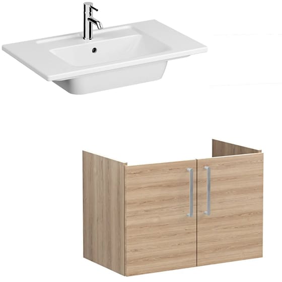 Image of VitrA: Root Flat Wall-hung Vanity Unit with Doors and Basin in Natural Finish (800mm)