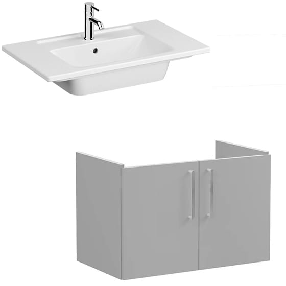 Image of VitrA: Root Flat Wall-hung Compact Vanity Unit with Doors and Basin (800mm)