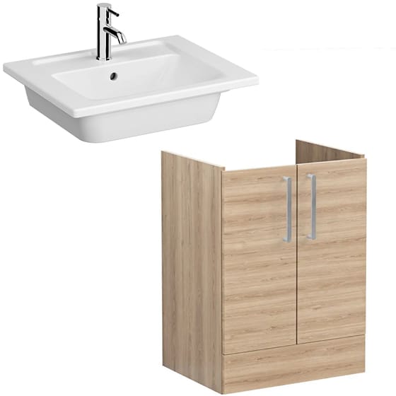 Image of VitrA: Root Flat Floor Standing Vanity Unit with Doors & Basin (600mm)
