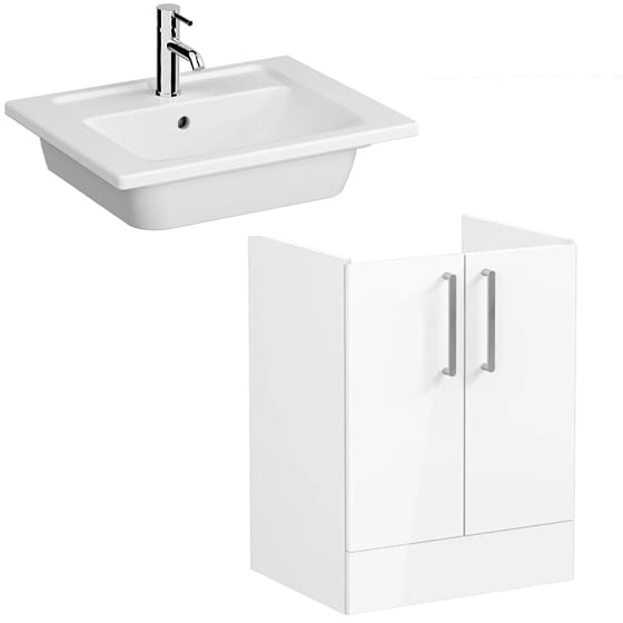 Image of VitrA: Root Flat Floor Standing Vanity Unit with Doors & Basin (600mm)