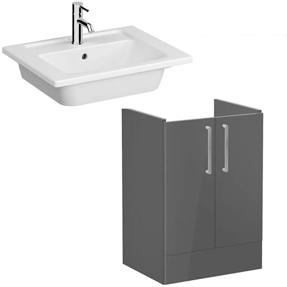 Image of VitrA: Root Flat Floor Standing Vanity Unit with Doors & Basin (600mm)