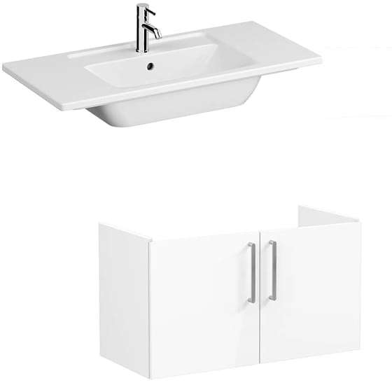 Image of VitrA: Root Flat Wall-hung Vanity Unit with Doors and Basin (1000mm)