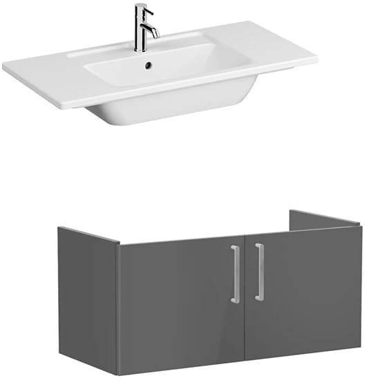 Image of VitrA: Root Flat Wall-hung Vanity Unit with Doors and Basin (1000mm)