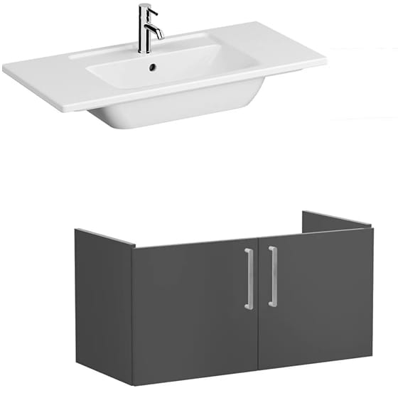 Image of VitrA: Root Flat Wall-hung Vanity Unit with Doors and Basin (1000mm)