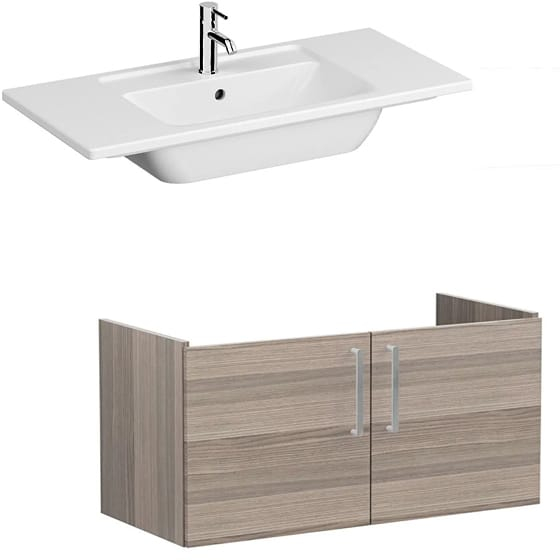 Image of VitrA: Root Flat Wall-hung Vanity Unit with Doors and Basin in Natural Finish (1000mm)