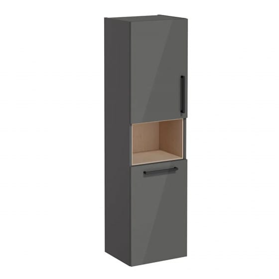 Image of VitrA: Root Flat Wall-hung Tall Cabinet Unit with Doors and Laundry Basket (400mm)