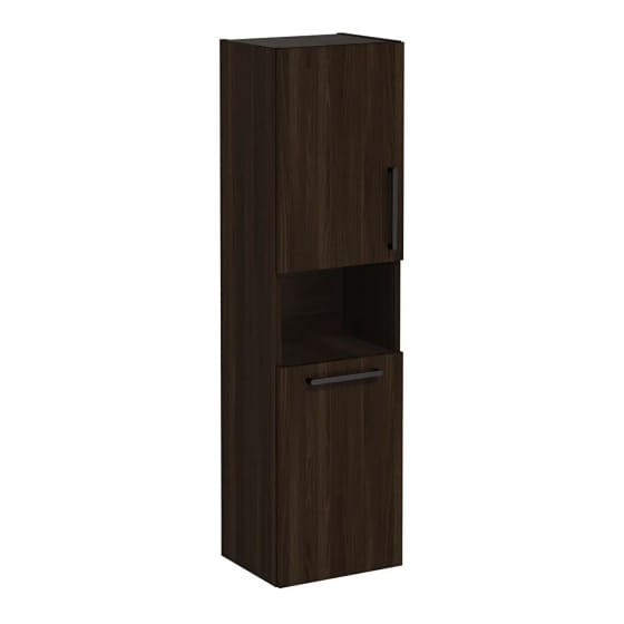 Image of VitrA: Root Flat Wall-hung Tall Cabinet Unit with Doors and Laundry Basket in Natural Finish (400m)