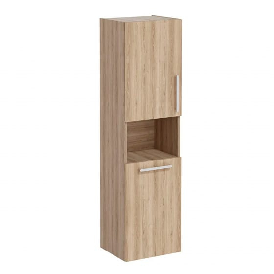 Image of VitrA: Root Flat Wall-hung Tall Cabinet Unit with Doors and Laundry Basket in Natural Finish (400m)