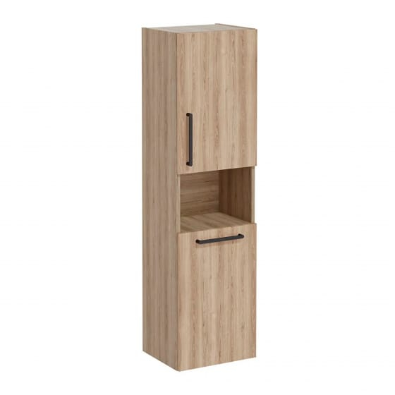 Image of VitrA: Root Flat Wall-hung Tall Cabinet Unit with Doors and Laundry Basket in Natural Finish (400m)