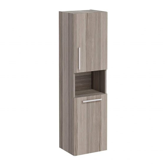 Image of VitrA: Root Flat Wall-hung Tall Cabinet Unit with Doors and Laundry Basket in Natural Finish (400m)